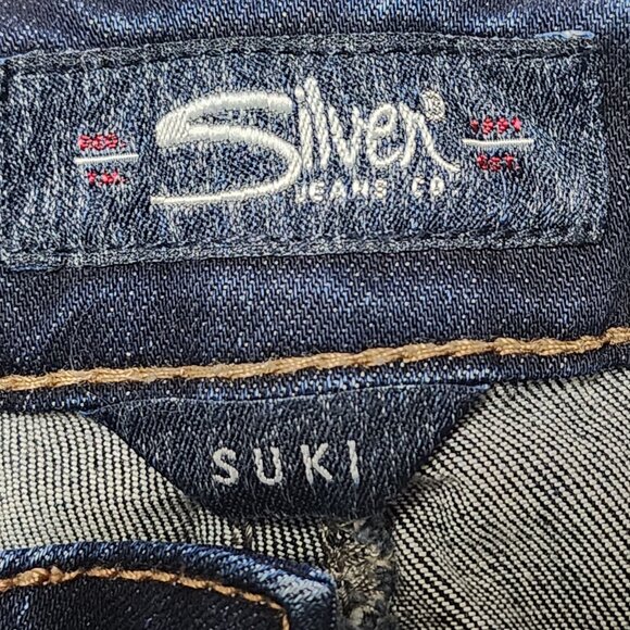 Silver Suki Dark Wash Stretch Denim Mid Rise Straight Leg Jeans - Picture 7 of 9